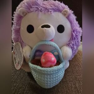 Purple and White Plush Hedgehog with Basket